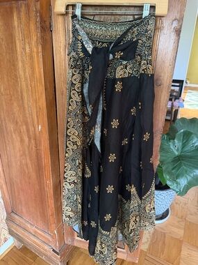 Boho Black & Gold Paisley Maxi Skirt